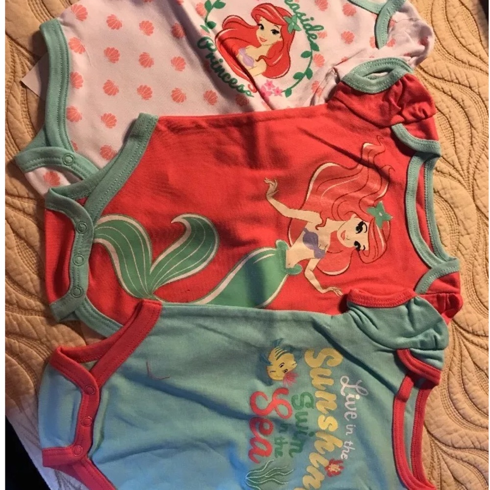 Little Mermaid Onesies size 3/6 Month 3 Pack